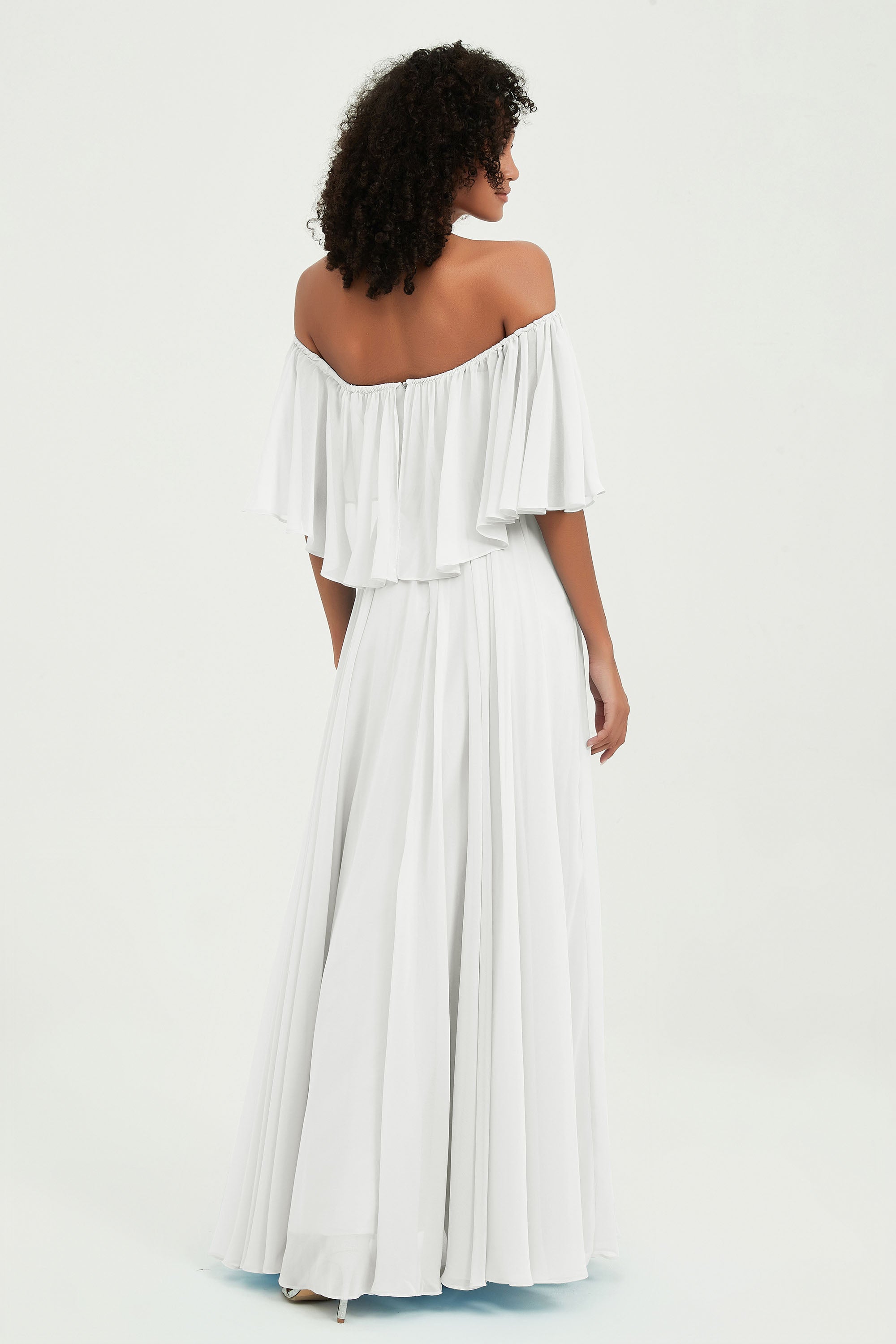 Boho Bridesmaid Dresses Ruffles Flutter Sleeves Formal Evening Dress Chiffon Off the Shoulder Gowns