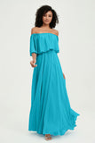 Boho Bridesmaid Dresses Ruffles Flutter Sleeves Formal Evening Dress Chiffon Off the Shoulder Gowns