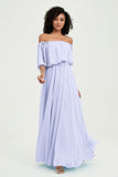 Boho Bridesmaid Dresses Ruffles Flutter Sleeves Formal Evening Dress Chiffon Off the Shoulder Gowns