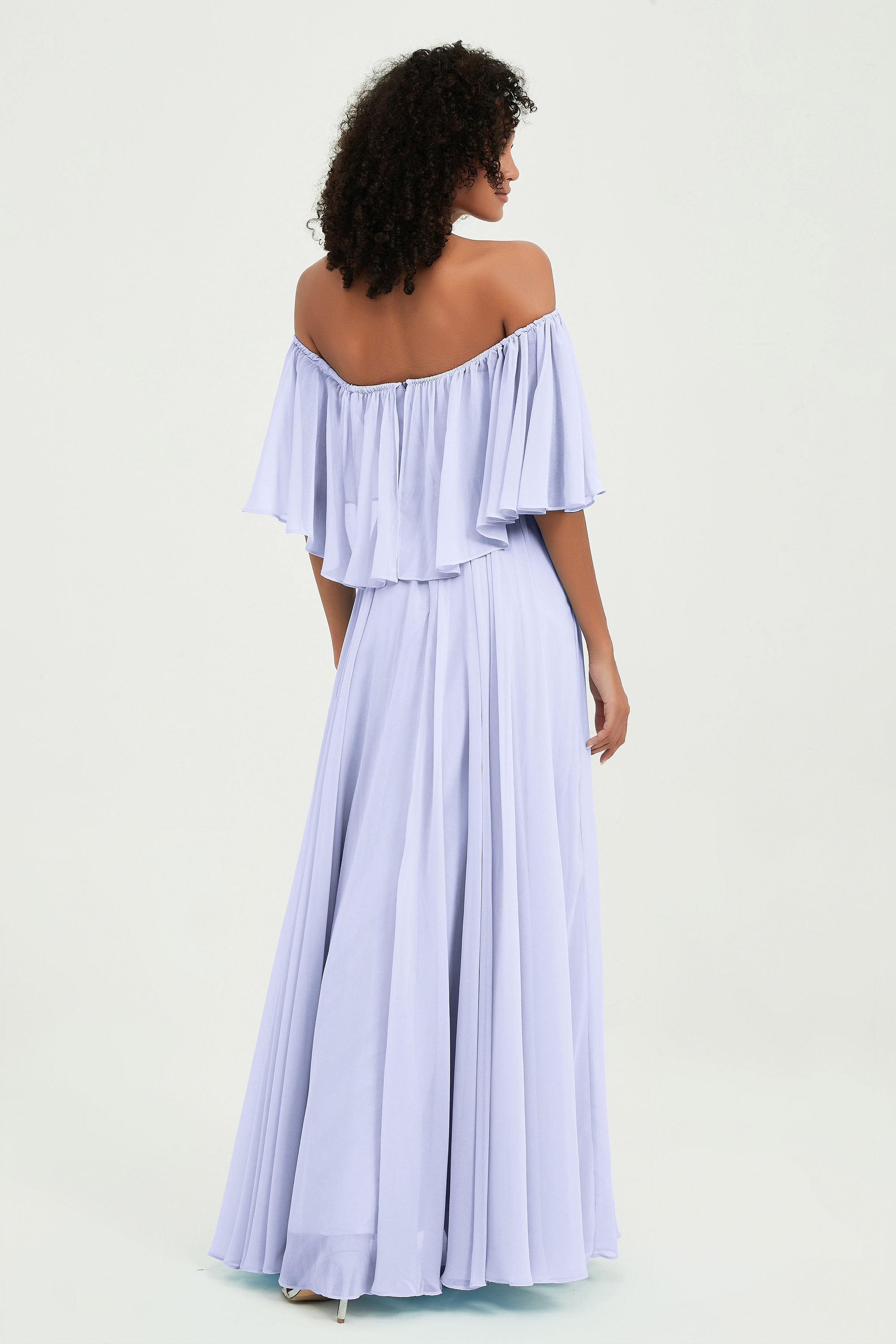 Boho Bridesmaid Dresses Ruffles Flutter Sleeves Formal Evening Dress Chiffon Off the Shoulder Gowns