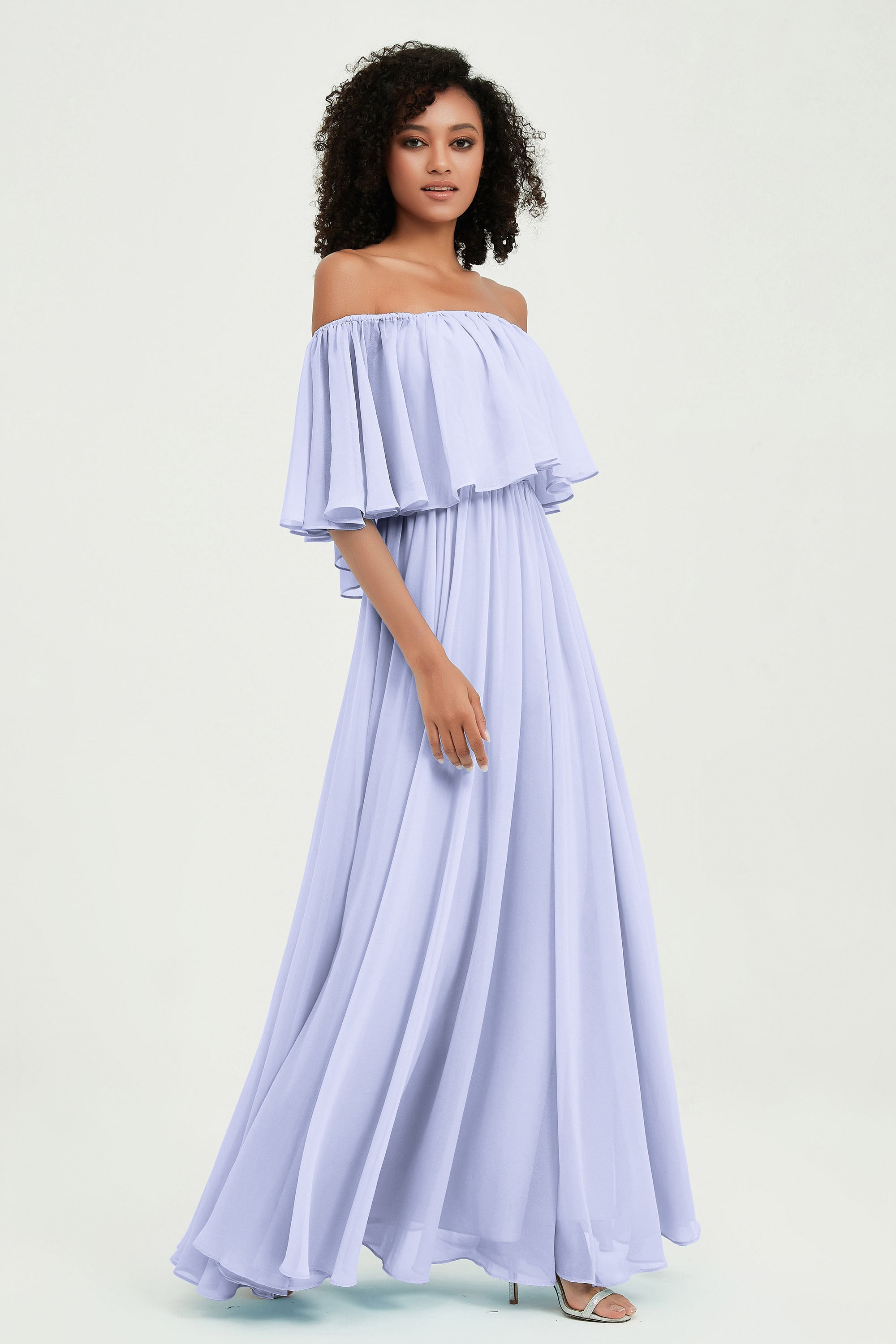 Boho Bridesmaid Dresses Ruffles Flutter Sleeves Formal Evening Dress Chiffon Off the Shoulder Gowns