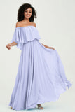 Boho Bridesmaid Dresses Ruffles Flutter Sleeves Formal Evening Dress Chiffon Off the Shoulder Gowns