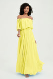 Boho Bridesmaid Dresses Ruffles Flutter Sleeves Formal Evening Dress Chiffon Off the Shoulder Gowns