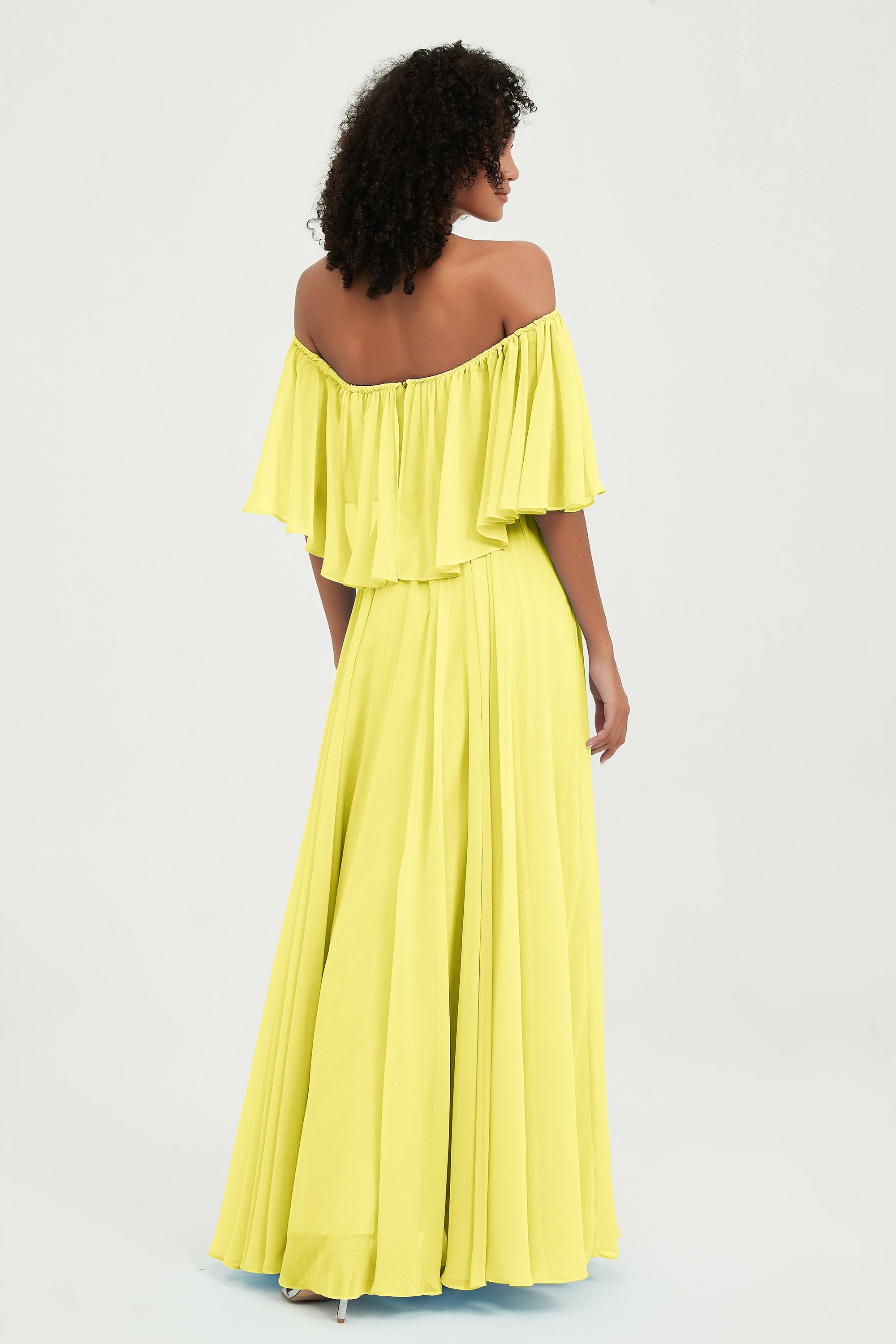 Boho Bridesmaid Dresses Ruffles Flutter Sleeves Formal Evening Dress Chiffon Off the Shoulder Gowns