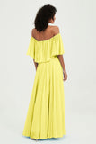 Boho Bridesmaid Dresses Ruffles Flutter Sleeves Formal Evening Dress Chiffon Off the Shoulder Gowns