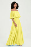 Boho Bridesmaid Dresses Ruffles Flutter Sleeves Formal Evening Dress Chiffon Off the Shoulder Gowns
