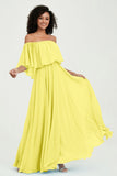 Boho Bridesmaid Dresses Ruffles Flutter Sleeves Formal Evening Dress Chiffon Off the Shoulder Gowns