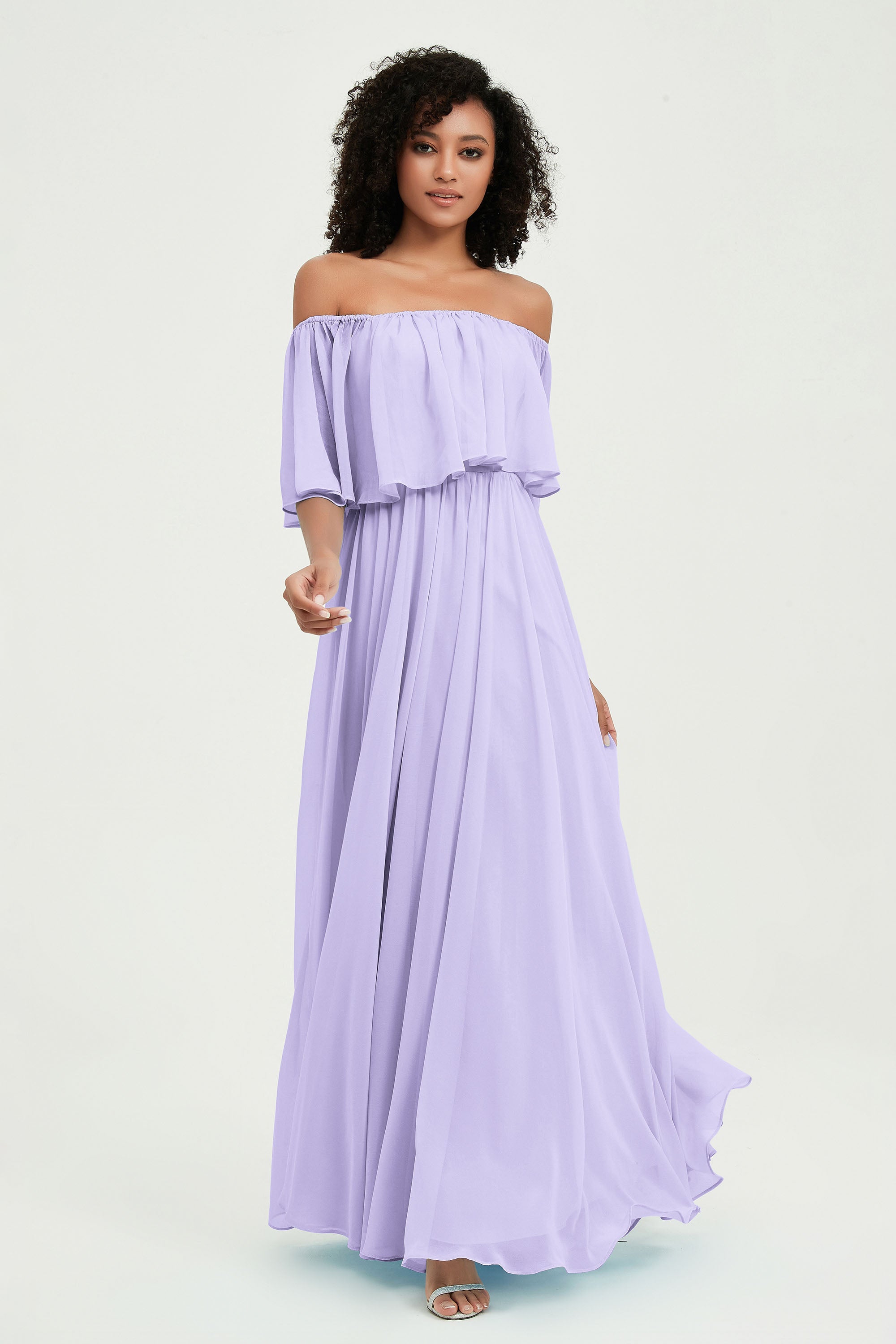 Boho Bridesmaid Dresses Ruffles Flutter Sleeves Formal Evening Dress Chiffon Off the Shoulder Gowns