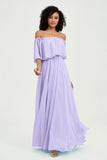 Boho Bridesmaid Dresses Ruffles Flutter Sleeves Formal Evening Dress Chiffon Off the Shoulder Gowns