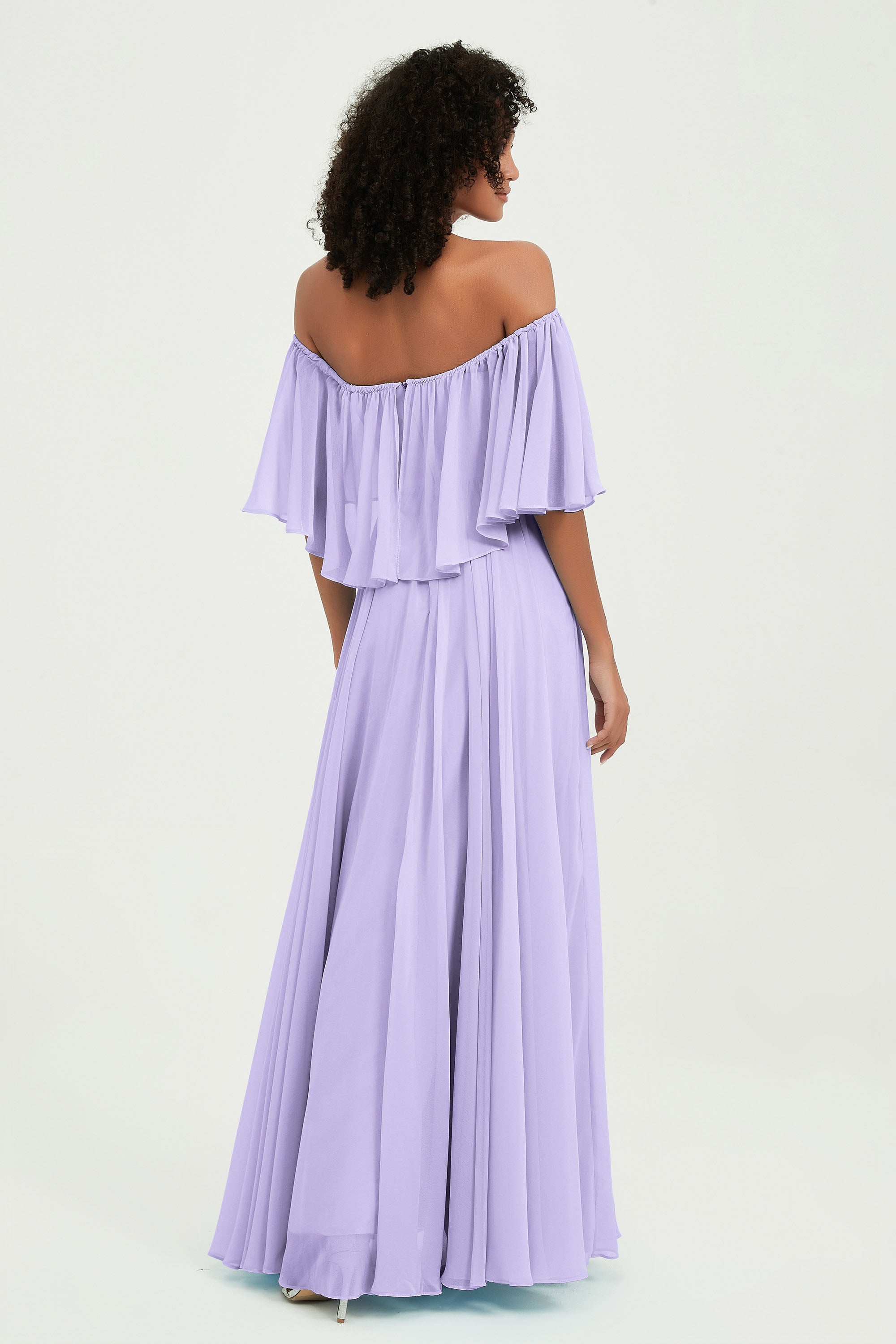 Boho Bridesmaid Dresses Ruffles Flutter Sleeves Formal Evening Dress Chiffon Off the Shoulder Gowns