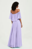 Boho Bridesmaid Dresses Ruffles Flutter Sleeves Formal Evening Dress Chiffon Off the Shoulder Gowns