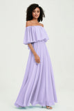 Boho Bridesmaid Dresses Ruffles Flutter Sleeves Formal Evening Dress Chiffon Off the Shoulder Gowns