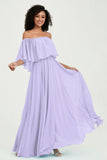 Boho Bridesmaid Dresses Ruffles Flutter Sleeves Formal Evening Dress Chiffon Off the Shoulder Gowns