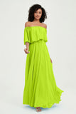 Boho Bridesmaid Dresses Ruffles Flutter Sleeves Formal Evening Dress Chiffon Off the Shoulder Gowns