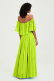 Boho Bridesmaid Dresses Ruffles Flutter Sleeves Formal Evening Dress Chiffon Off the Shoulder Gowns
