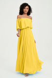 Boho Bridesmaid Dresses Ruffles Flutter Sleeves Formal Evening Dress Chiffon Off the Shoulder Gowns