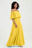 Boho Bridesmaid Dresses Ruffles Flutter Sleeves Formal Evening Dress Chiffon Off the Shoulder Gowns