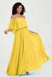 Boho Bridesmaid Dresses Ruffles Flutter Sleeves Formal Evening Dress Chiffon Off the Shoulder Gowns