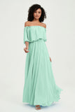 Boho Bridesmaid Dresses Ruffles Flutter Sleeves Formal Evening Dress Chiffon Off the Shoulder Gowns