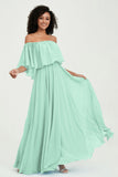 Boho Bridesmaid Dresses Ruffles Flutter Sleeves Formal Evening Dress Chiffon Off the Shoulder Gowns