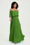Boho Bridesmaid Dresses Ruffles Flutter Sleeves Formal Evening Dress Chiffon Off the Shoulder Gowns