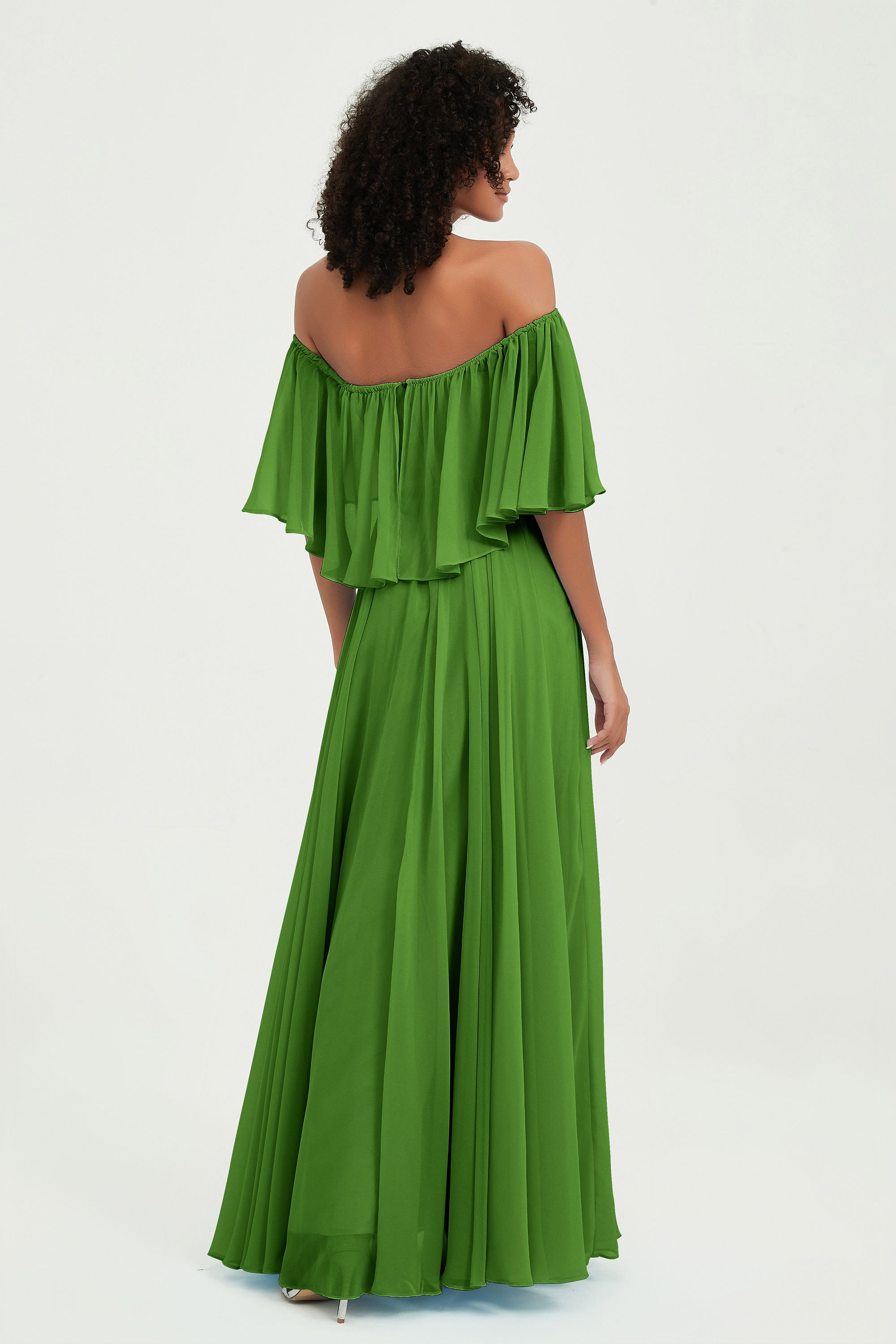 Boho Bridesmaid Dresses Ruffles Flutter Sleeves Formal Evening Dress Chiffon Off the Shoulder Gowns