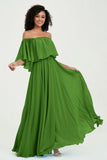 Boho Bridesmaid Dresses Ruffles Flutter Sleeves Formal Evening Dress Chiffon Off the Shoulder Gowns