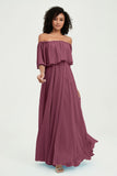 Boho Bridesmaid Dresses Ruffles Flutter Sleeves Formal Evening Dress Chiffon Off the Shoulder Gowns