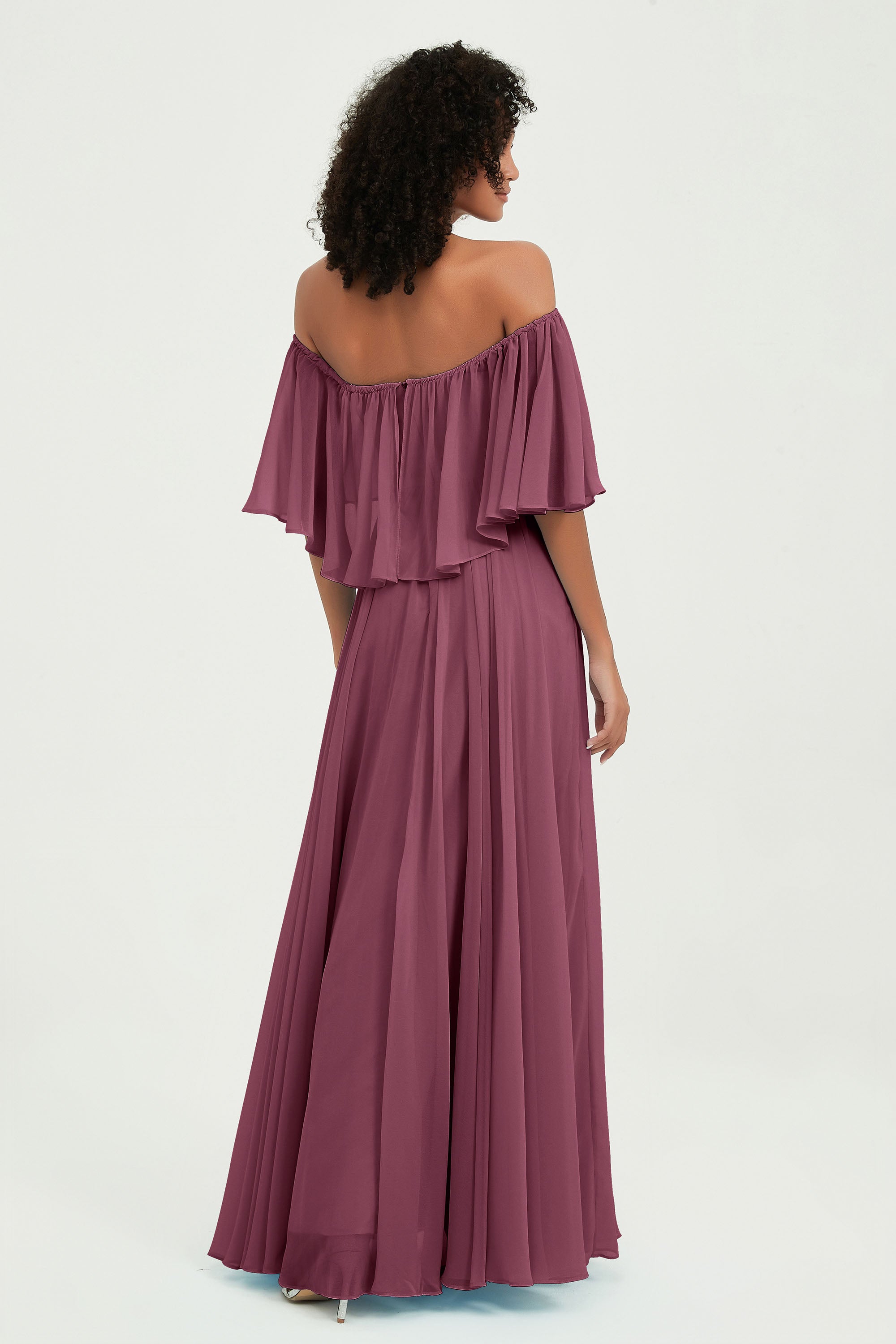 Boho Bridesmaid Dresses Ruffles Flutter Sleeves Formal Evening Dress Chiffon Off the Shoulder Gowns