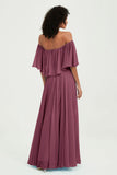 Boho Bridesmaid Dresses Ruffles Flutter Sleeves Formal Evening Dress Chiffon Off the Shoulder Gowns
