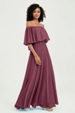 Boho Bridesmaid Dresses Ruffles Flutter Sleeves Formal Evening Dress Chiffon Off the Shoulder Gowns