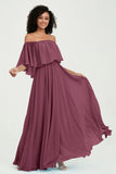 Boho Bridesmaid Dresses Ruffles Flutter Sleeves Formal Evening Dress Chiffon Off the Shoulder Gowns