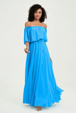Boho Bridesmaid Dresses Ruffles Flutter Sleeves Formal Evening Dress Chiffon Off the Shoulder Gowns