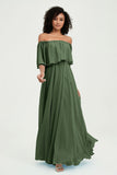 Boho Bridesmaid Dresses Ruffles Flutter Sleeves Formal Evening Dress Chiffon Off the Shoulder Gowns