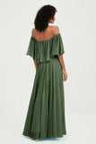 Boho Bridesmaid Dresses Ruffles Flutter Sleeves Formal Evening Dress Chiffon Off the Shoulder Gowns