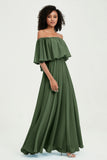 Boho Bridesmaid Dresses Ruffles Flutter Sleeves Formal Evening Dress Chiffon Off the Shoulder Gowns