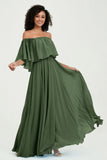 Boho Bridesmaid Dresses Ruffles Flutter Sleeves Formal Evening Dress Chiffon Off the Shoulder Gowns