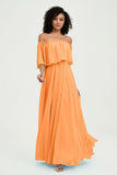 Boho Bridesmaid Dresses Ruffles Flutter Sleeves Formal Evening Dress Chiffon Off the Shoulder Gowns
