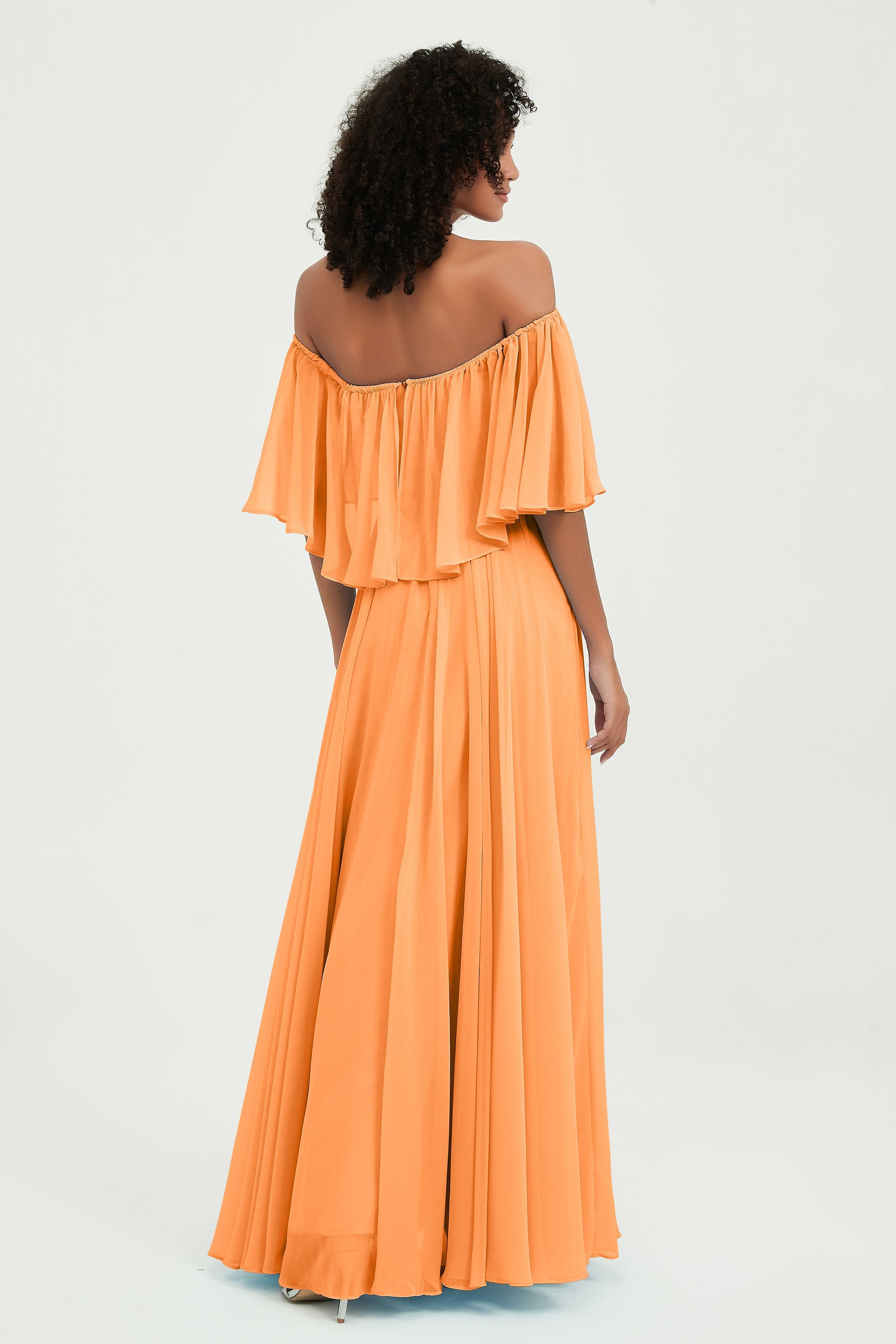 Boho Bridesmaid Dresses Ruffles Flutter Sleeves Formal Evening Dress Chiffon Off the Shoulder Gowns
