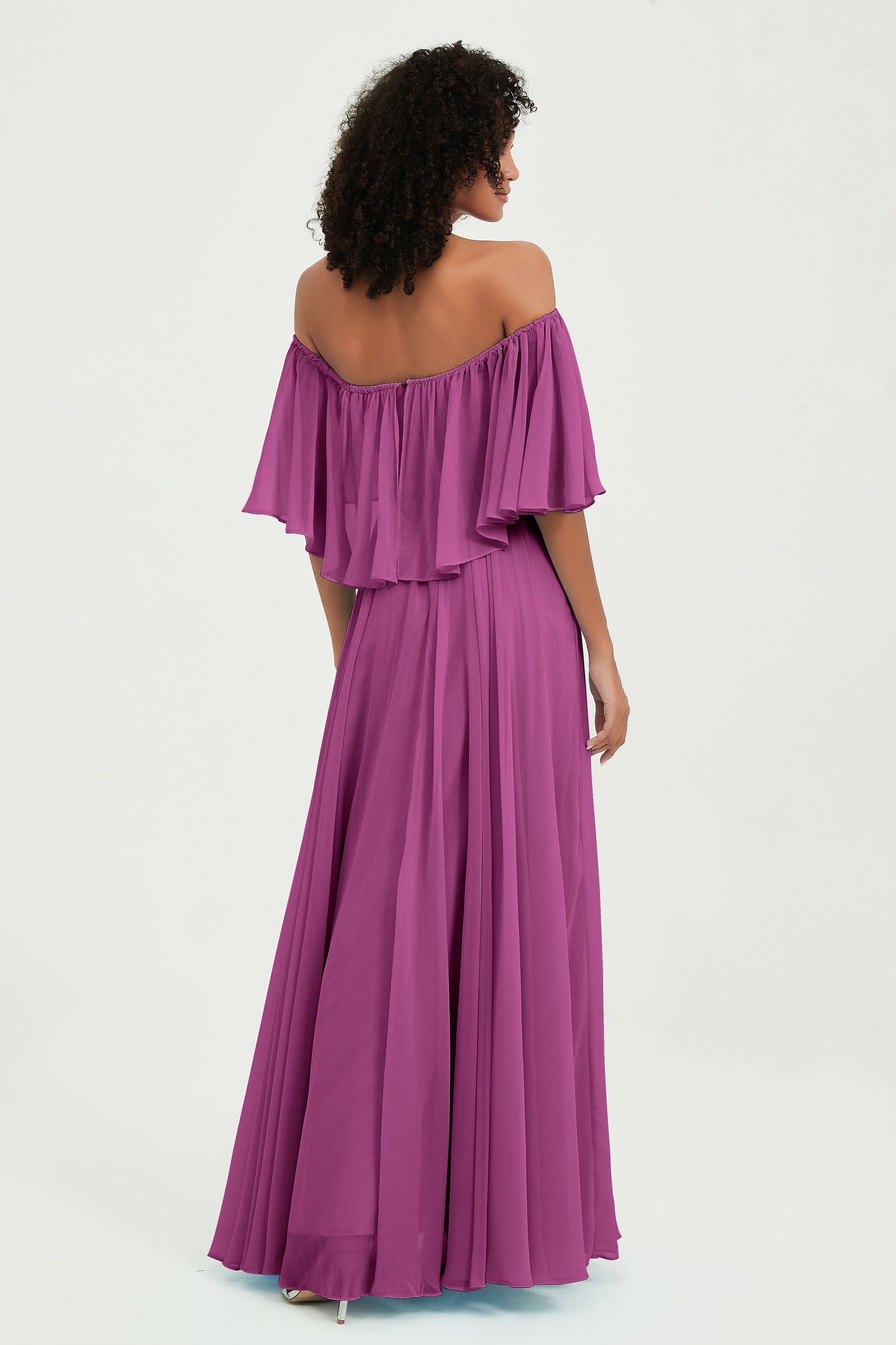 Boho Bridesmaid Dresses Ruffles Flutter Sleeves Formal Evening Dress Chiffon Off the Shoulder Gowns