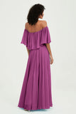 Boho Bridesmaid Dresses Ruffles Flutter Sleeves Formal Evening Dress Chiffon Off the Shoulder Gowns