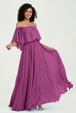 Boho Bridesmaid Dresses Ruffles Flutter Sleeves Formal Evening Dress Chiffon Off the Shoulder Gowns
