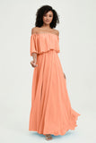 Boho Bridesmaid Dresses Ruffles Flutter Sleeves Formal Evening Dress Chiffon Off the Shoulder Gowns