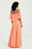 Boho Bridesmaid Dresses Ruffles Flutter Sleeves Formal Evening Dress Chiffon Off the Shoulder Gowns
