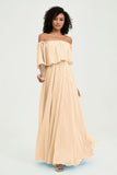 Boho Bridesmaid Dresses Ruffles Flutter Sleeves Formal Evening Dress Chiffon Off the Shoulder Gowns