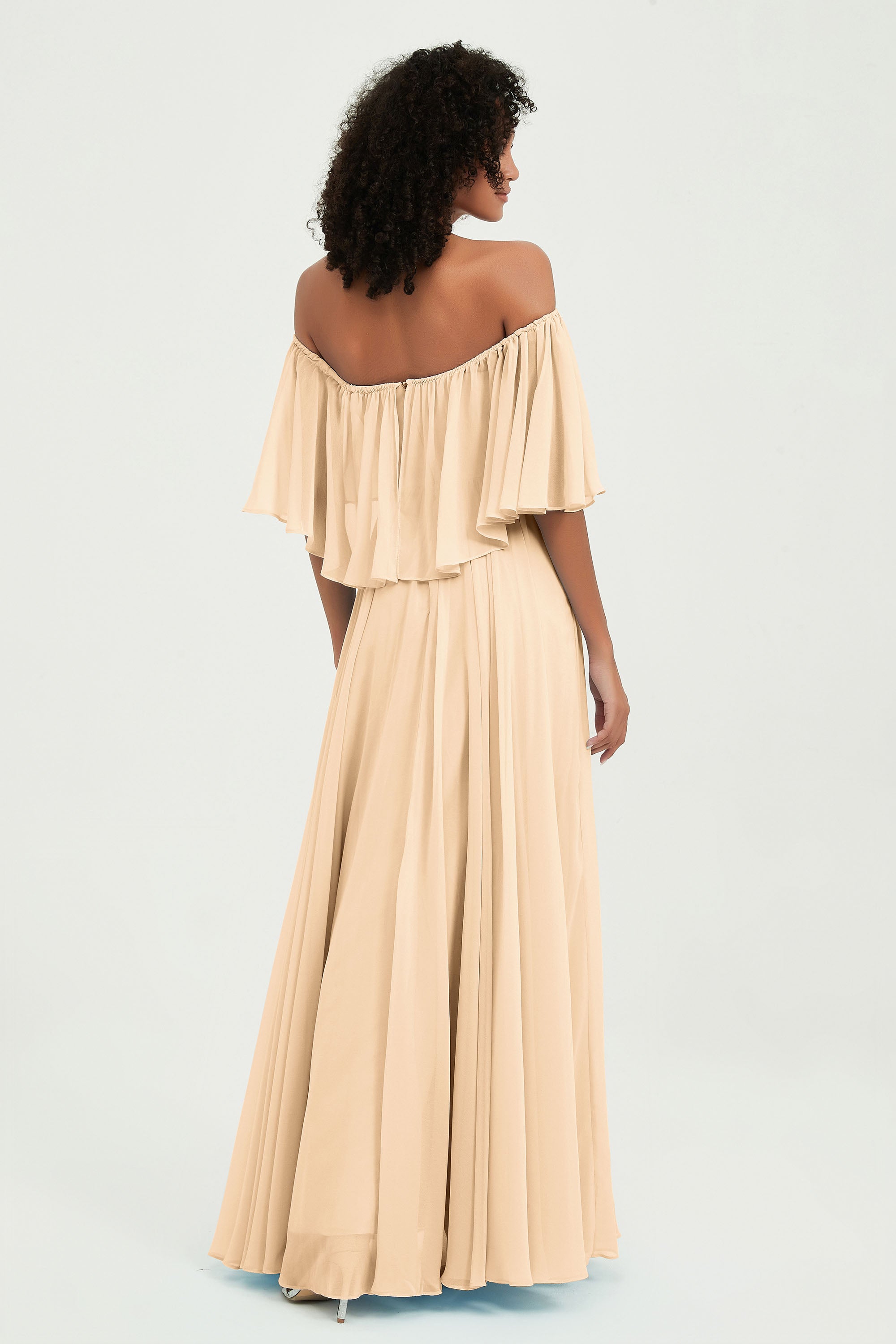 Boho Bridesmaid Dresses Ruffles Flutter Sleeves Formal Evening Dress Chiffon Off the Shoulder Gowns