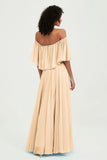 Boho Bridesmaid Dresses Ruffles Flutter Sleeves Formal Evening Dress Chiffon Off the Shoulder Gowns