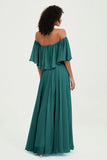 Boho Bridesmaid Dresses Ruffles Flutter Sleeves Formal Evening Dress Chiffon Off the Shoulder Gowns