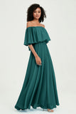 Boho Bridesmaid Dresses Ruffles Flutter Sleeves Formal Evening Dress Chiffon Off the Shoulder Gowns