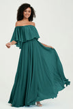 Boho Bridesmaid Dresses Ruffles Flutter Sleeves Formal Evening Dress Chiffon Off the Shoulder Gowns